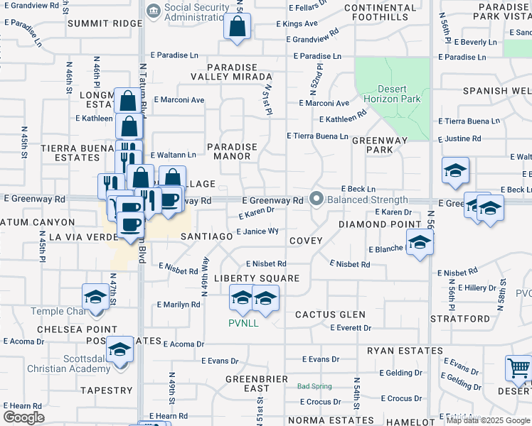 map of restaurants, bars, coffee shops, grocery stores, and more near 5133 East Karen Drive in Scottsdale