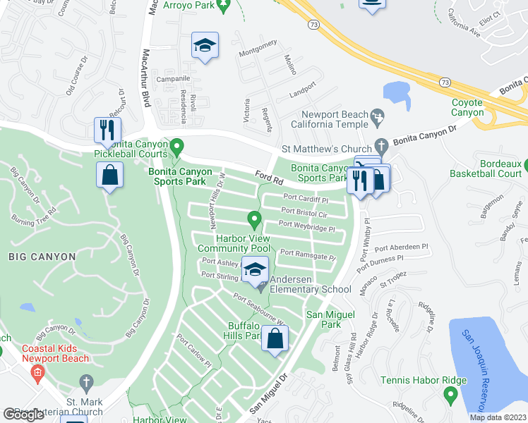 map of restaurants, bars, coffee shops, grocery stores, and more near 1901 Port Bristol Circle in Newport Beach