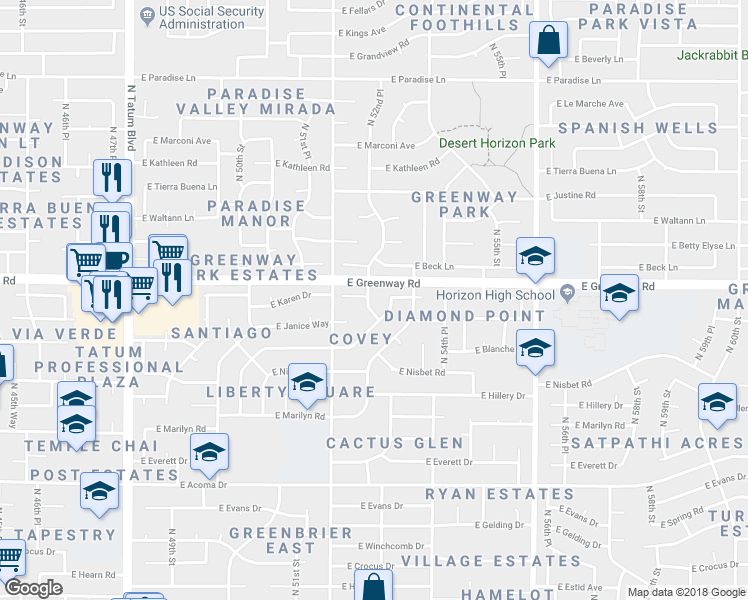 map of restaurants, bars, coffee shops, grocery stores, and more near 15229 North 52nd Place in Scottsdale