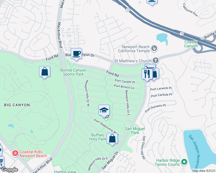map of restaurants, bars, coffee shops, grocery stores, and more near 1901 Port Bristol Circle in Newport Beach