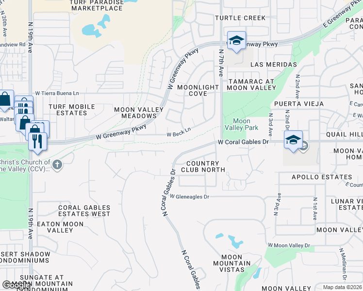 map of restaurants, bars, coffee shops, grocery stores, and more near 752 West Coral Gables Drive in Phoenix