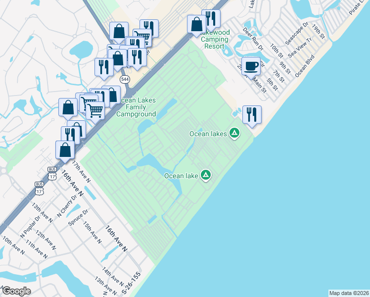 map of restaurants, bars, coffee shops, grocery stores, and more near Saint in Horry County