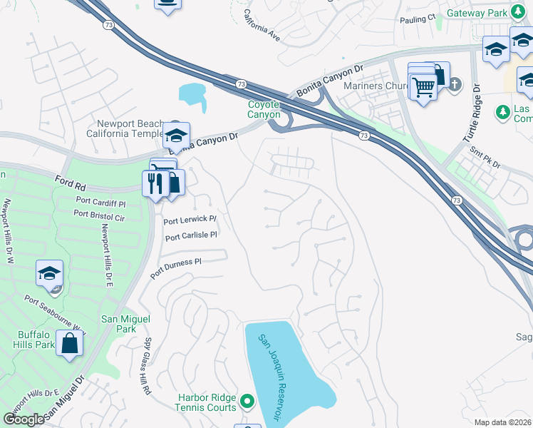 map of restaurants, bars, coffee shops, grocery stores, and more near 6 Cavaillon in Newport Beach