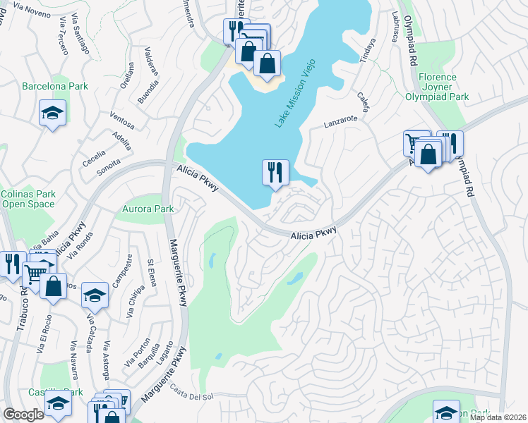map of restaurants, bars, coffee shops, grocery stores, and more near 27793 Rota in Mission Viejo