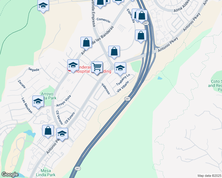 map of restaurants, bars, coffee shops, grocery stores, and more near 27 Arbor Walk Lane in Rancho Santa Margarita