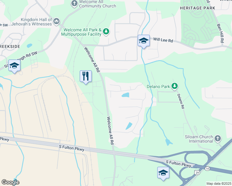 map of restaurants, bars, coffee shops, grocery stores, and more near 4220 Kensington Cove in College Park