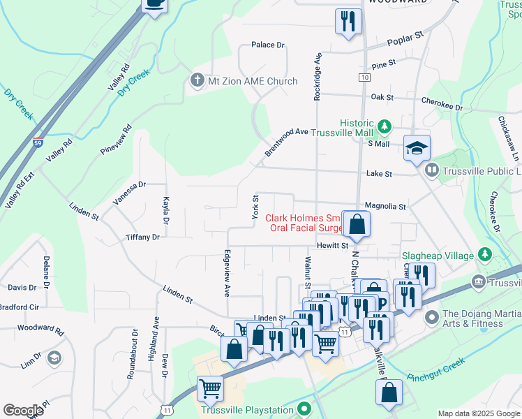 map of restaurants, bars, coffee shops, grocery stores, and more near 318 Kensington Avenue in Trussville