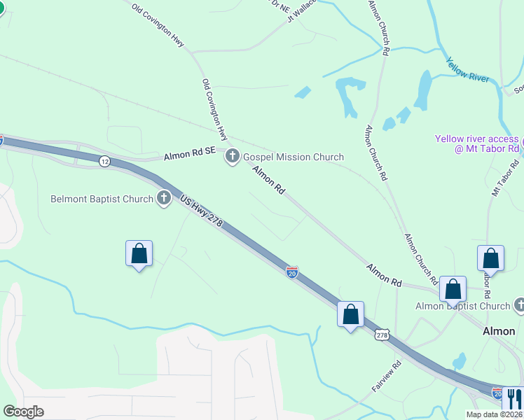 map of restaurants, bars, coffee shops, grocery stores, and more near 105 Helm Drive in Covington