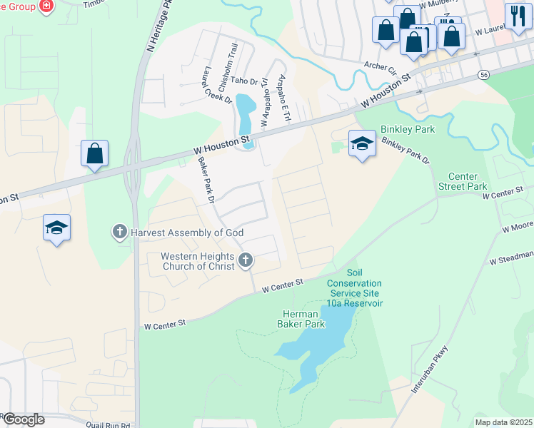 map of restaurants, bars, coffee shops, grocery stores, and more near 509 South Glacier Drive in Sherman