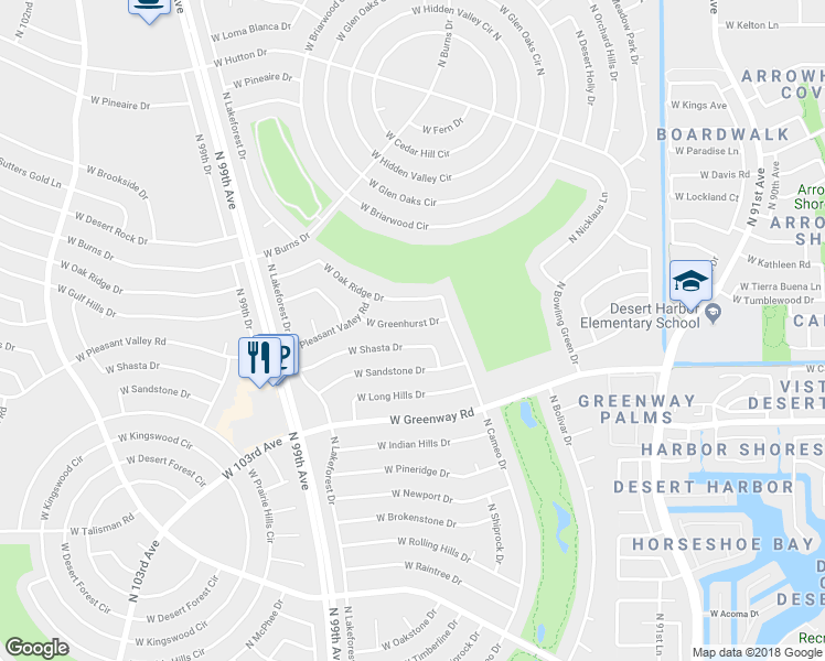 map of restaurants, bars, coffee shops, grocery stores, and more near 9525 West Greenhurst Drive in Sun City