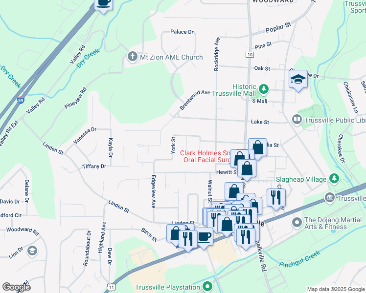 map of restaurants, bars, coffee shops, grocery stores, and more near 318 Kensington Avenue in Trussville