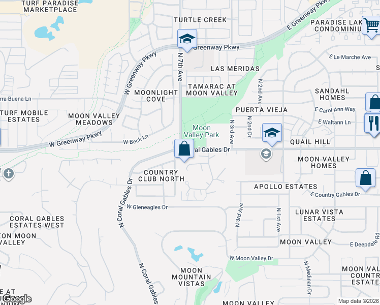 map of restaurants, bars, coffee shops, grocery stores, and more near 620 West Gibraltar Lane in Phoenix