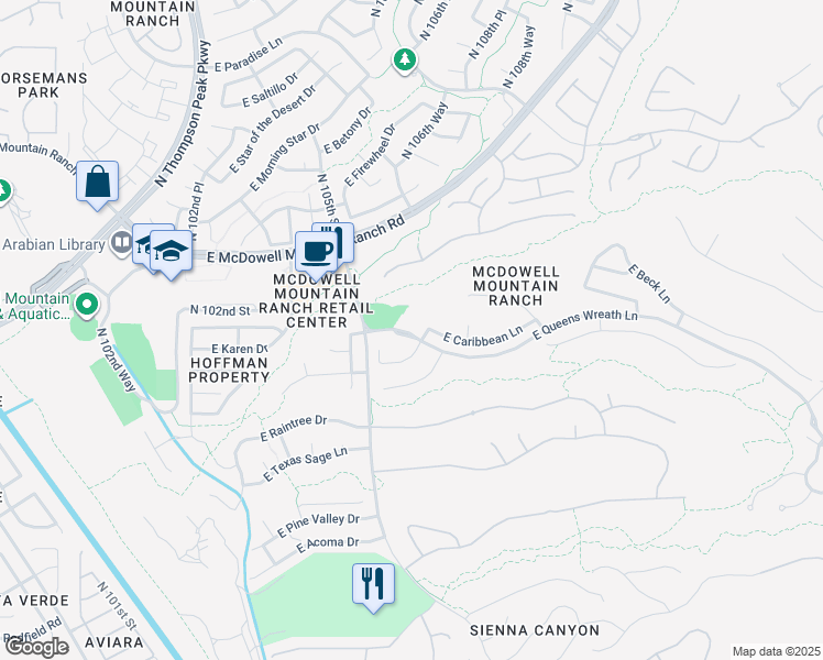 map of restaurants, bars, coffee shops, grocery stores, and more near 10566 East Queens Wreath Lane in Scottsdale