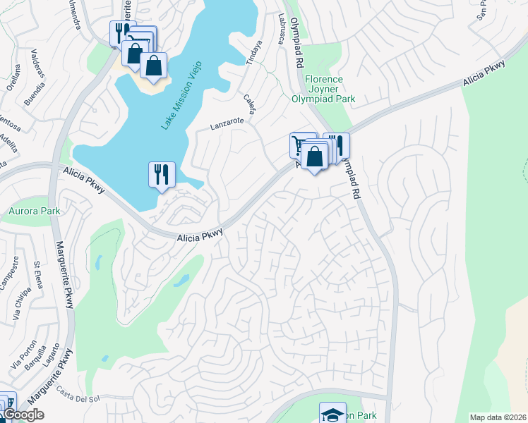 map of restaurants, bars, coffee shops, grocery stores, and more near 23232 El Greco in Mission Viejo