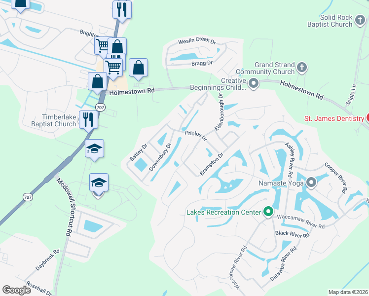 map of restaurants, bars, coffee shops, grocery stores, and more near 3233 Gervais Lane in Myrtle Beach