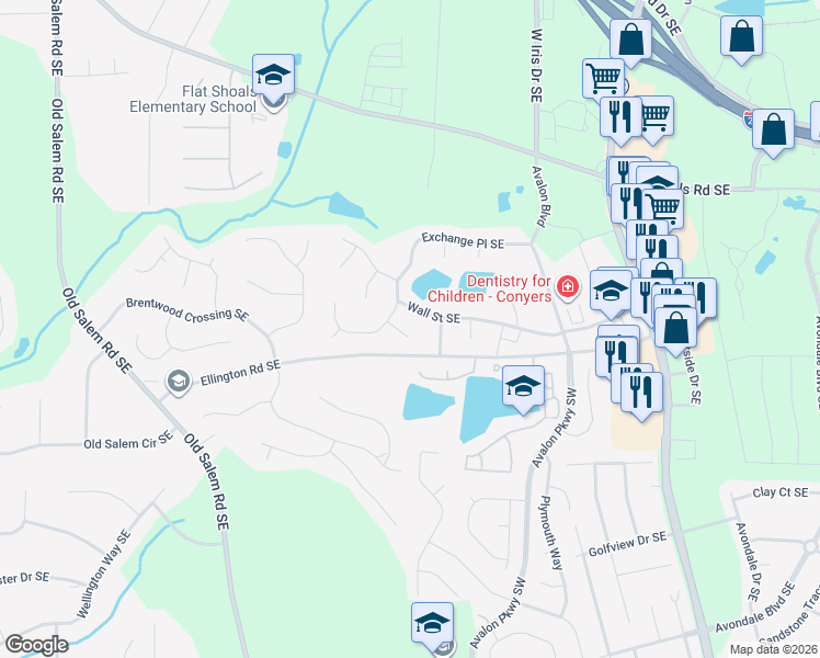 map of restaurants, bars, coffee shops, grocery stores, and more near 2709 Cherry Blossom Circle Southeast in Conyers