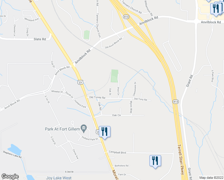 map of restaurants, bars, coffee shops, grocery stores, and more near 4716 Oak Street in Ellenwood