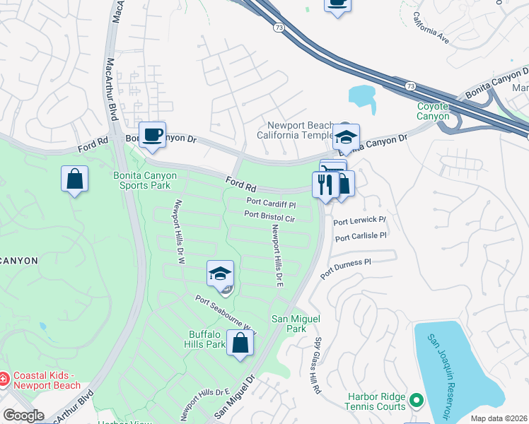 map of restaurants, bars, coffee shops, grocery stores, and more near 1960 Port Bristol Circle in Newport Beach