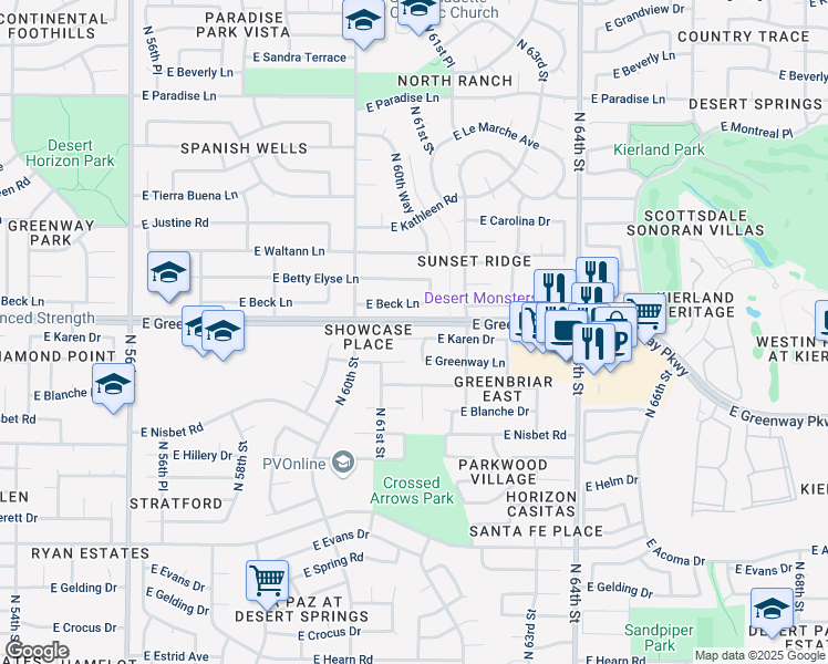 map of restaurants, bars, coffee shops, grocery stores, and more near 6132 East Karen Drive in Scottsdale