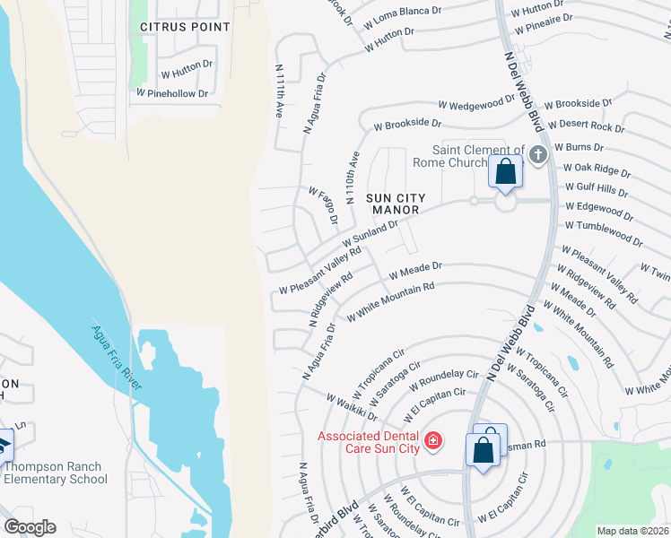 map of restaurants, bars, coffee shops, grocery stores, and more near 11033 West Pleasant Valley Road in Sun City