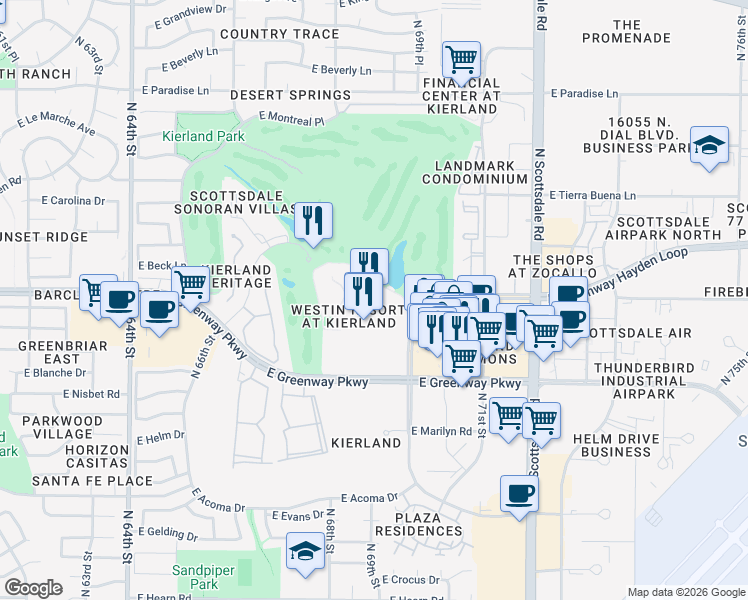 map of restaurants, bars, coffee shops, grocery stores, and more near 6902 East Greenway Parkway in Scottsdale