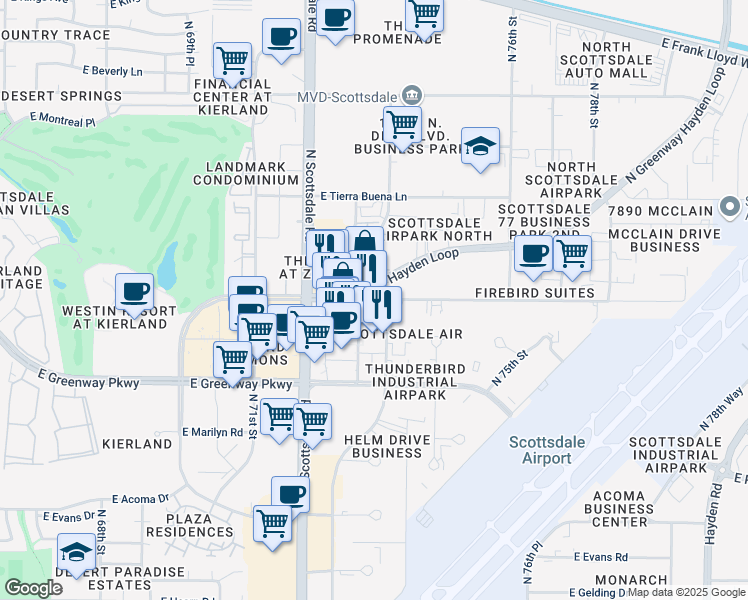 map of restaurants, bars, coffee shops, grocery stores, and more near 15345 North Scottsdale Road in Scottsdale