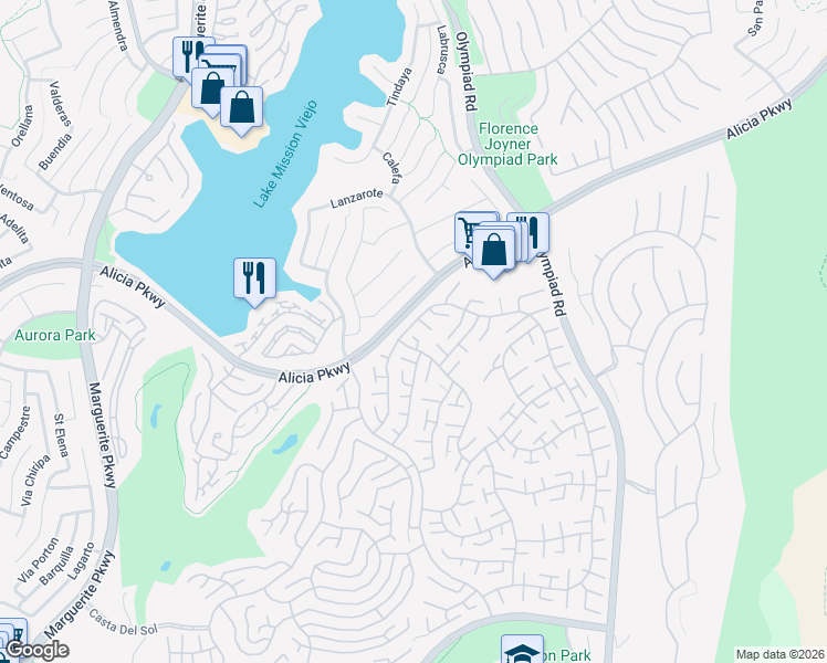map of restaurants, bars, coffee shops, grocery stores, and more near 23232 El Greco in Mission Viejo
