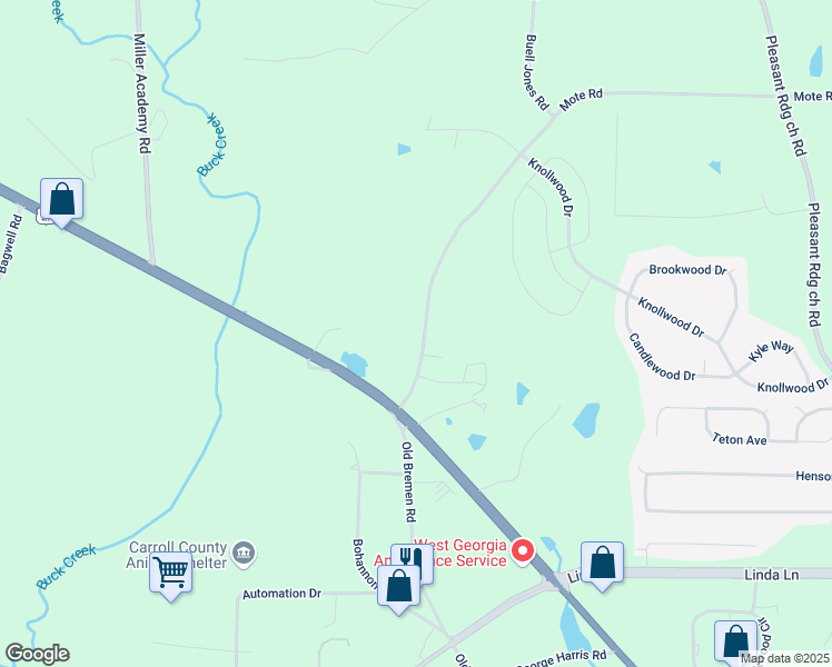 map of restaurants, bars, coffee shops, grocery stores, and more near 94 Mote Road in Carrollton