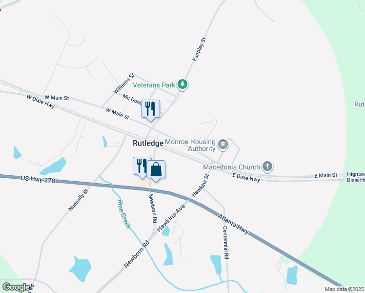 map of restaurants, bars, coffee shops, grocery stores, and more near 165 East Main Street in Rutledge