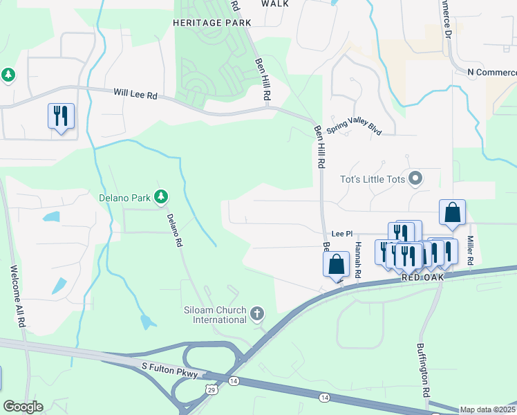 map of restaurants, bars, coffee shops, grocery stores, and more near 3686 Thurman Drive in Atlanta