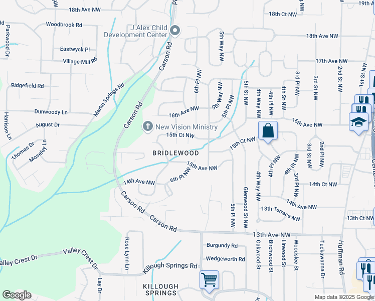 map of restaurants, bars, coffee shops, grocery stores, and more near 1521 6th Place Northwest in Center Point