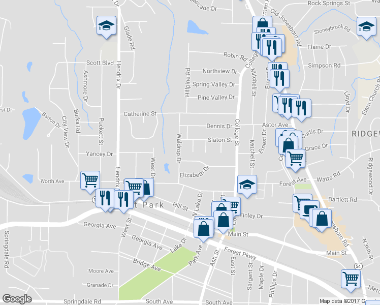 map of restaurants, bars, coffee shops, grocery stores, and more near 4723 Beecher Street in Forest Park