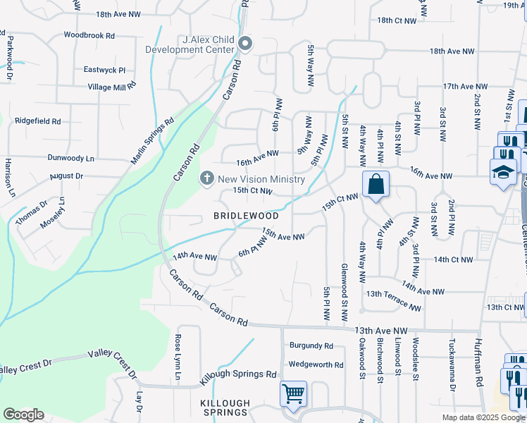 map of restaurants, bars, coffee shops, grocery stores, and more near 1521 6th Place Northwest in Center Point