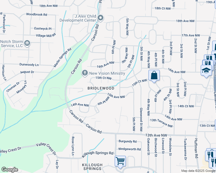 map of restaurants, bars, coffee shops, grocery stores, and more near 1521 6th Place Northwest in Center Point