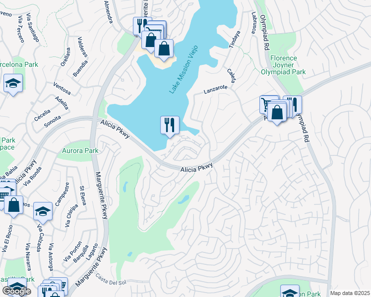 map of restaurants, bars, coffee shops, grocery stores, and more near 27887 Mazagon in Mission Viejo