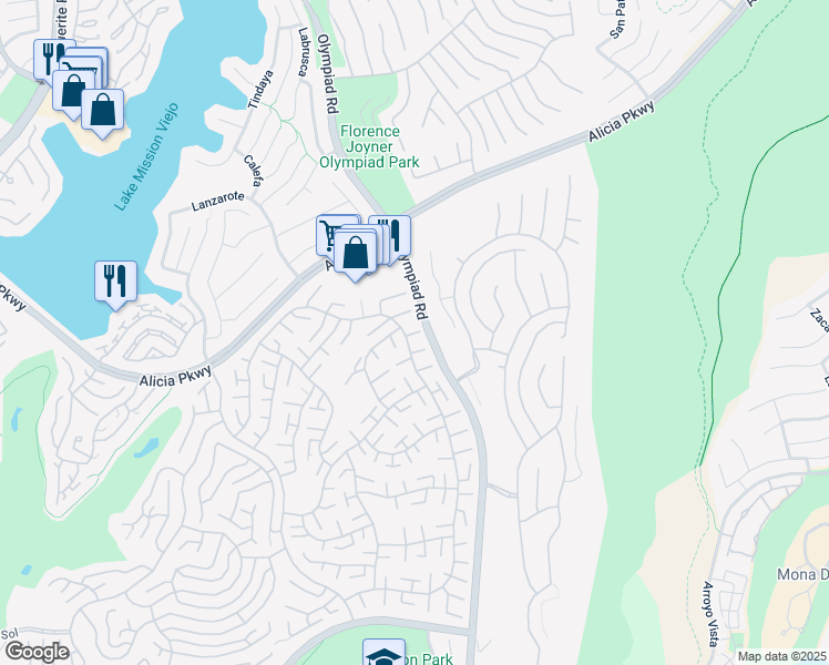 map of restaurants, bars, coffee shops, grocery stores, and more near 23194 Villena in Mission Viejo