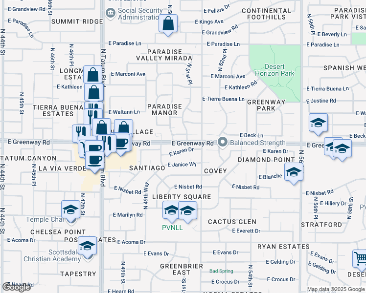 map of restaurants, bars, coffee shops, grocery stores, and more near 5133 East Karen Drive in Scottsdale