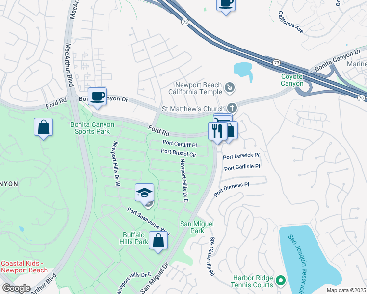 map of restaurants, bars, coffee shops, grocery stores, and more near 1977 Port Cardiff Place in Newport Beach