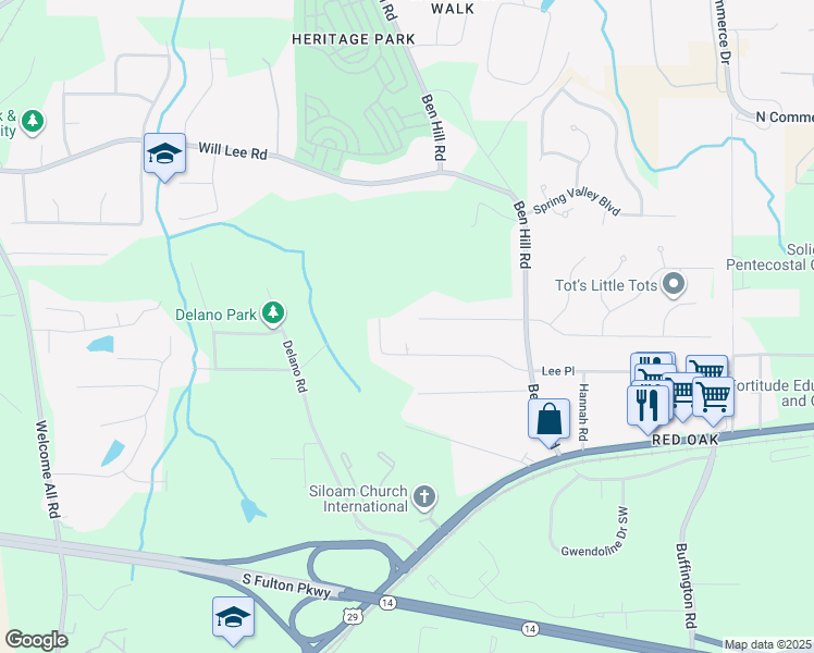 map of restaurants, bars, coffee shops, grocery stores, and more near 3720 Thurman Drive in College Park