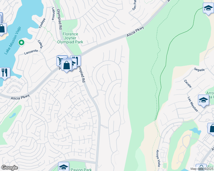 map of restaurants, bars, coffee shops, grocery stores, and more near 23171 Rockrose in Mission Viejo