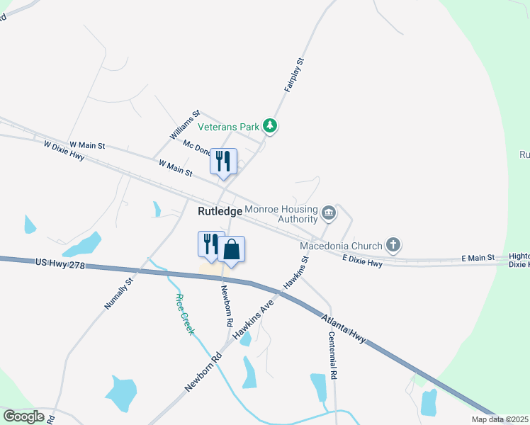 map of restaurants, bars, coffee shops, grocery stores, and more near 165 East Main Street in Rutledge
