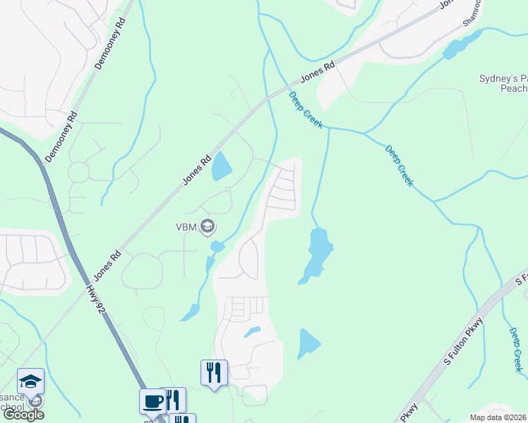 map of restaurants, bars, coffee shops, grocery stores, and more near 4584 Derby Loop in Fairburn