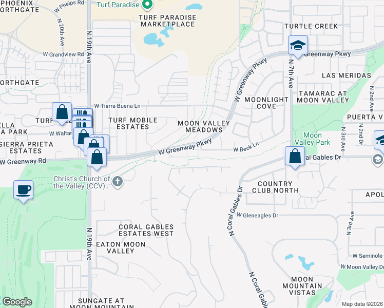 map of restaurants, bars, coffee shops, grocery stores, and more near 1401 West Beck Lane in Phoenix