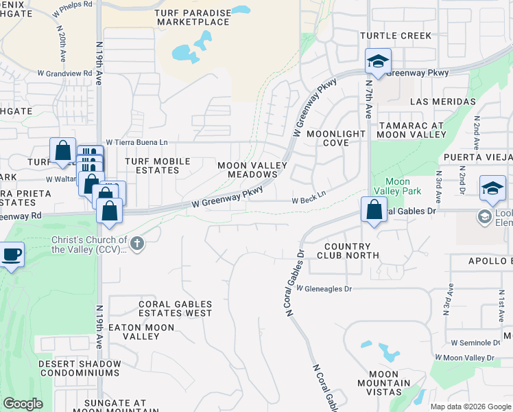 map of restaurants, bars, coffee shops, grocery stores, and more near 1401 West Beck Lane in Phoenix