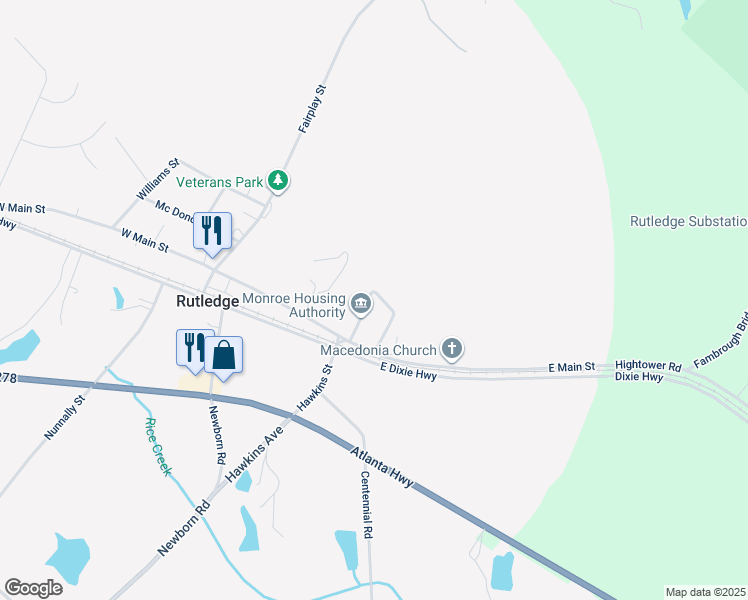 map of restaurants, bars, coffee shops, grocery stores, and more near 228 James Street in Rutledge