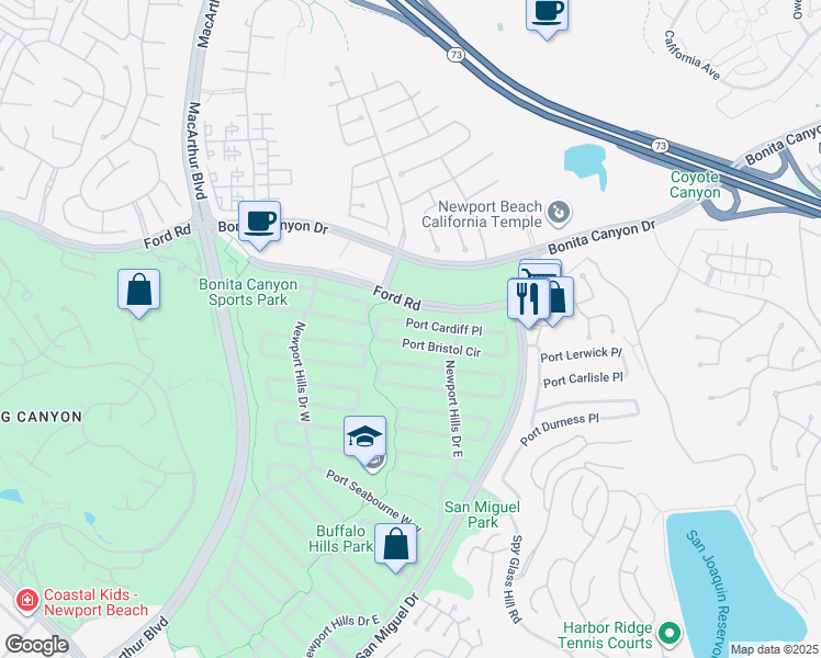 map of restaurants, bars, coffee shops, grocery stores, and more near 1921 Port Bristol Circle in Newport Beach
