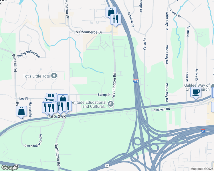 map of restaurants, bars, coffee shops, grocery stores, and more near 4760 Silverdale Road in College Park