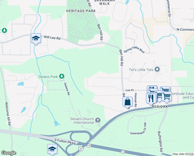 map of restaurants, bars, coffee shops, grocery stores, and more near 3686 Thurman Drive in Atlanta