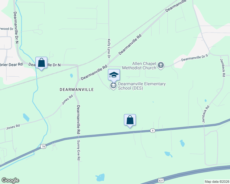 map of restaurants, bars, coffee shops, grocery stores, and more near 101 School Road in Anniston