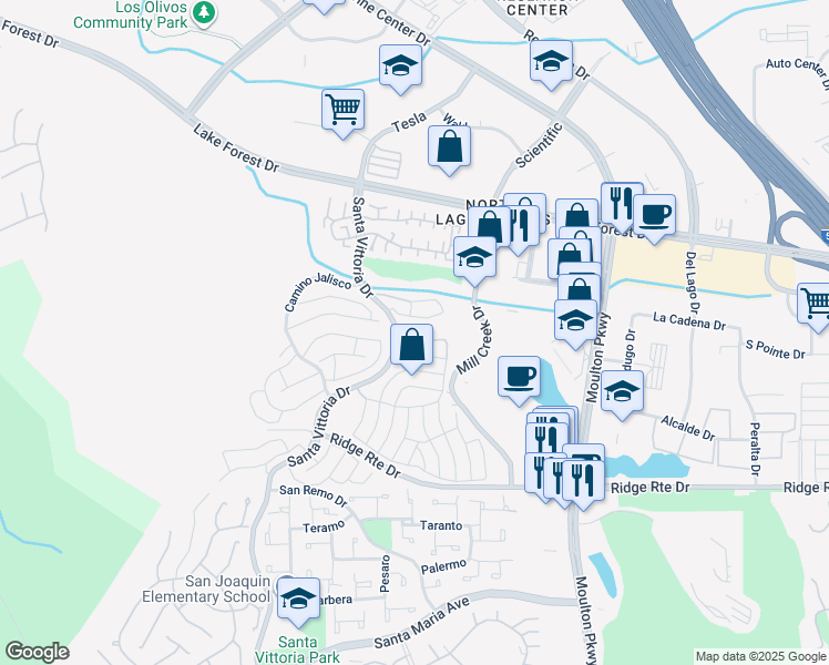 map of restaurants, bars, coffee shops, grocery stores, and more near 22461 Caminito Costa in Laguna Hills